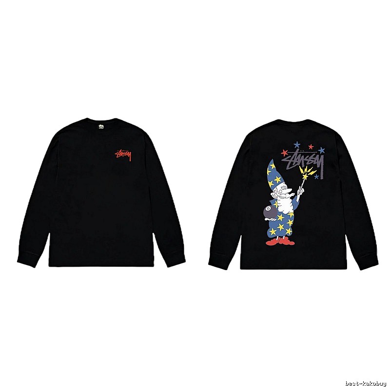 Stussy cartoon fun style black long-sleeved shirt