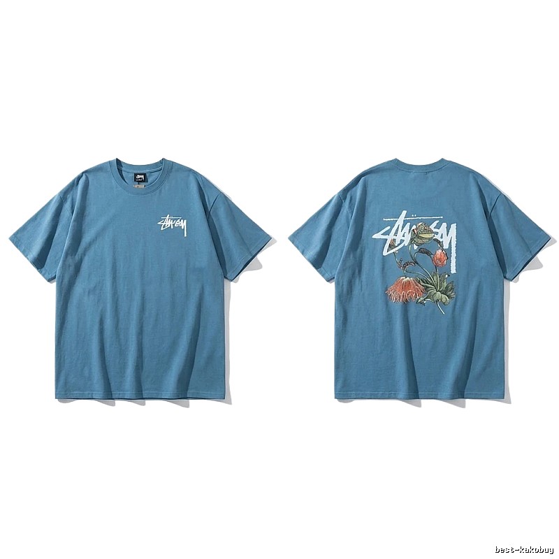 Stussy floral-style blue T-shirt