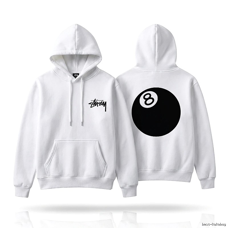 Stussy No.8 Ball Style White Hoodie