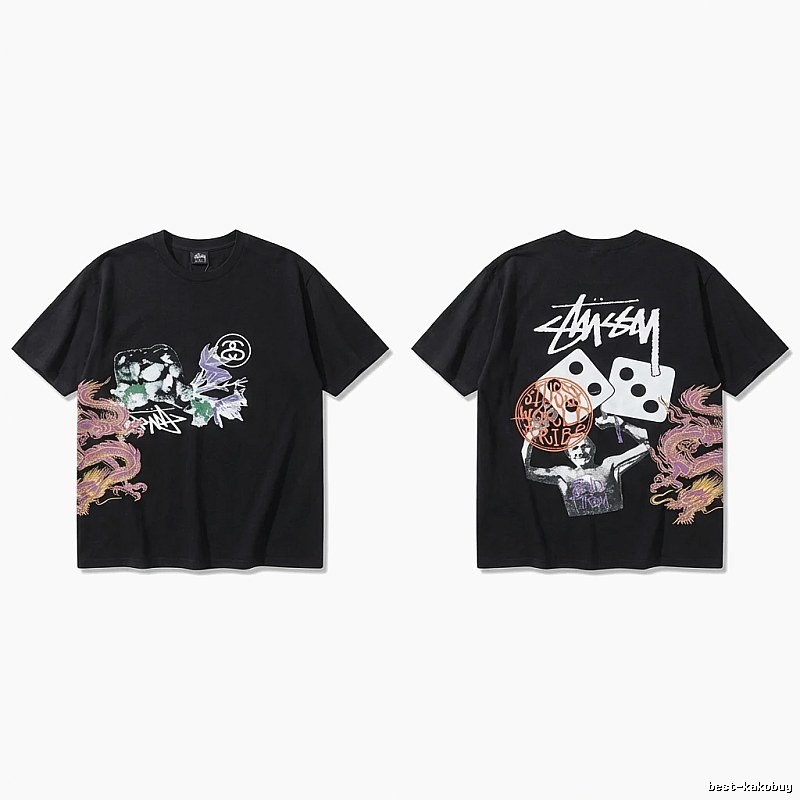 Stussy-printed trendy black T-shirt