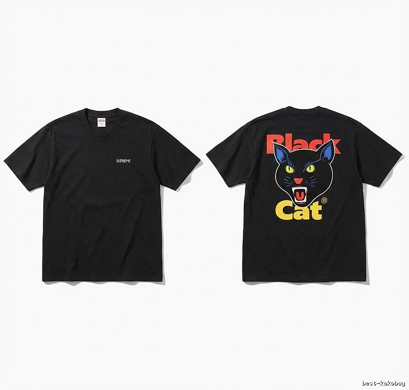 Supreme Black Cat Trendy and Cool Style Short-sleeve Shirt