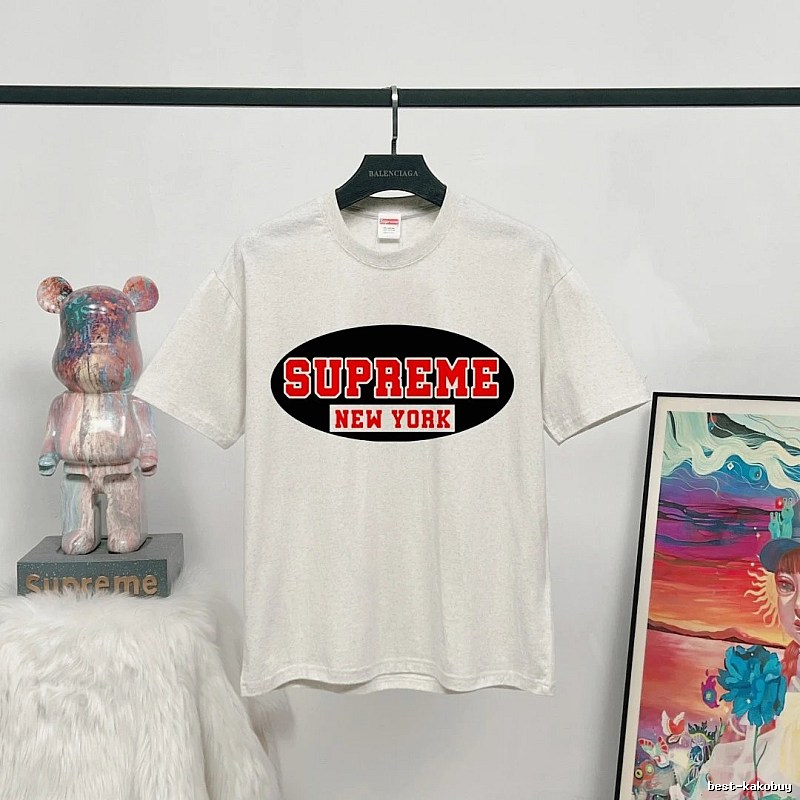 Supreme New York Printed Street Style Light Gray T-Shirt
