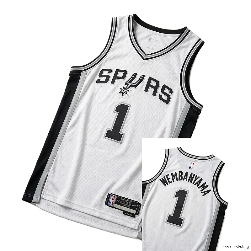 The white and black basketball uniform of Spurs' Wembanyama