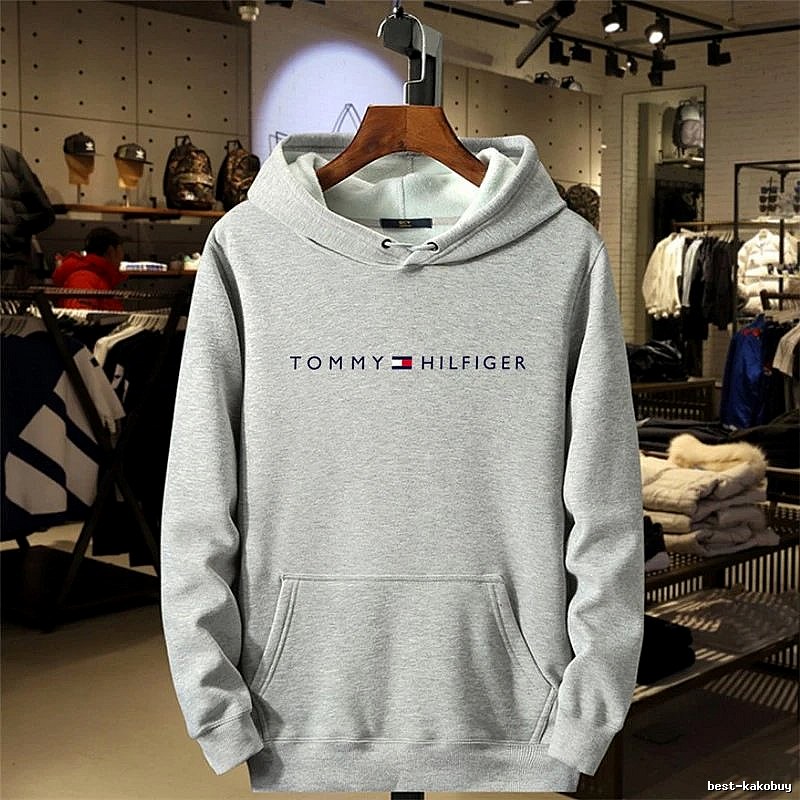 Tommy Hilfiger Light Gray Logo Hoodie Casual Layering