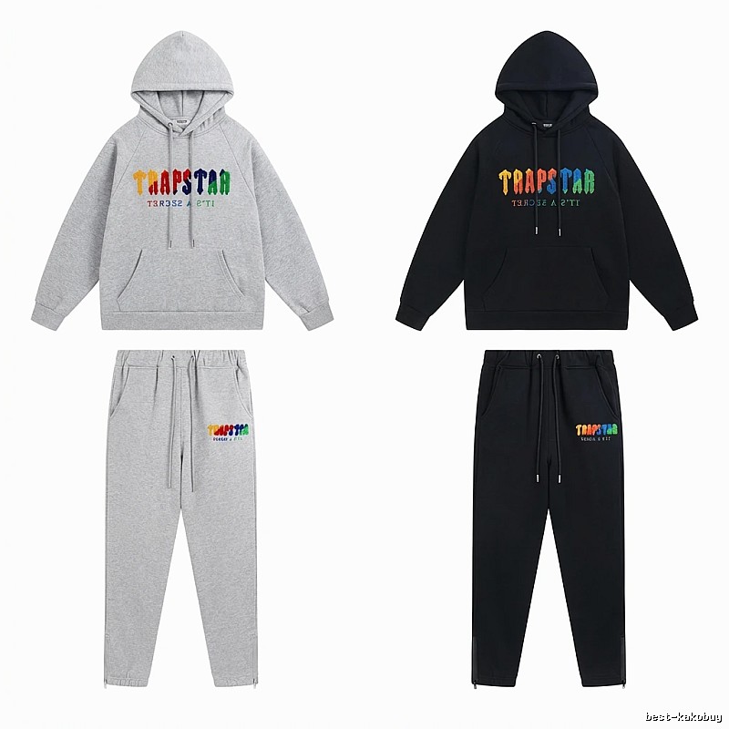 Trapstar Rainbow Wind Grey/Black Hooded Set