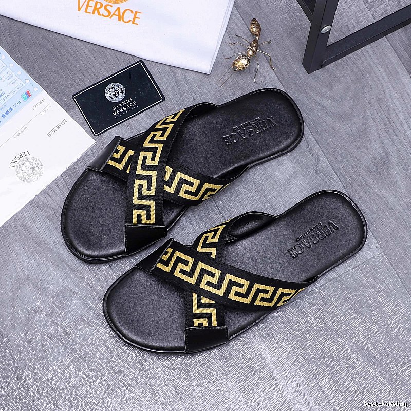 Versace Greca Collection Edgy Street Style Black & Yellow Slides