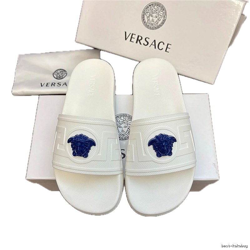 Versace Medusa Light Luxury Style White Slide Sandals
