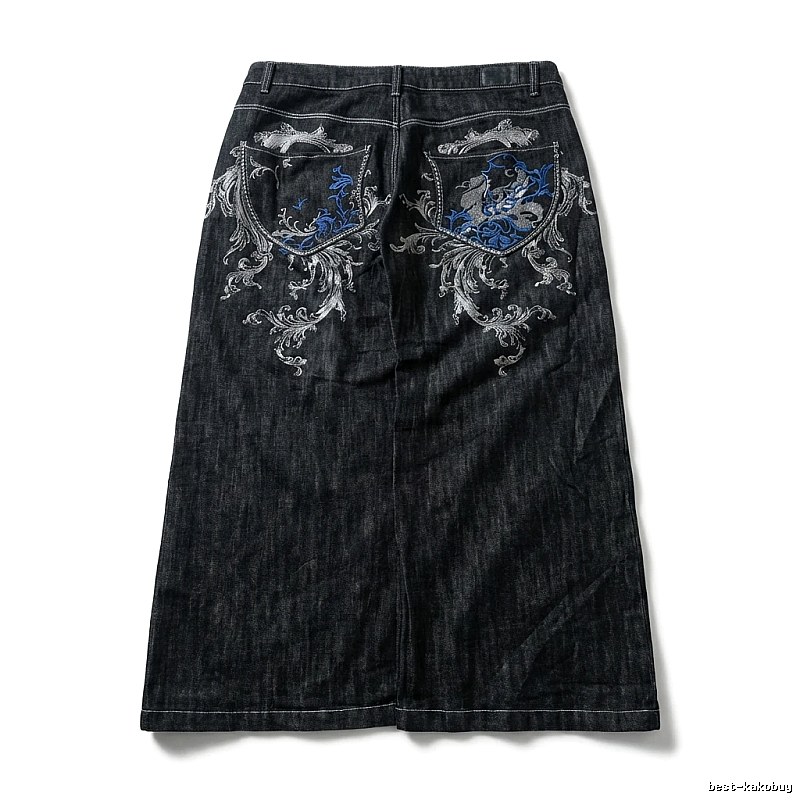 Y2K Style Deep Blue Embroidered Denim Skirt