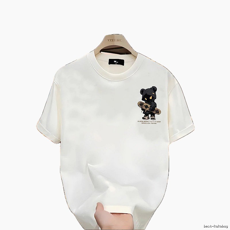 YZEE MC Skateboarding Bear Street Style Off-white T-Shirt